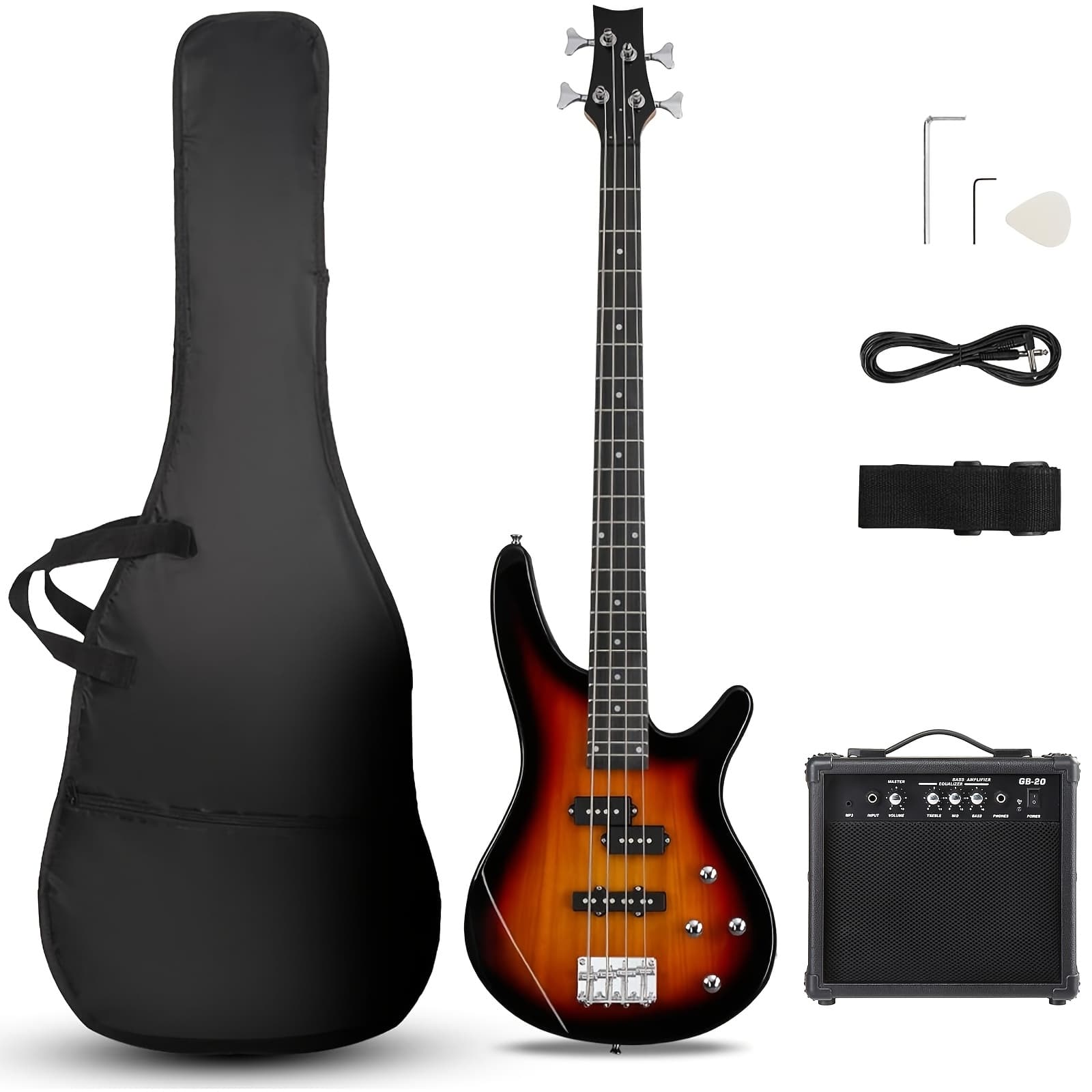 TEMU Electric Guitar 4 String Guitar With 20 Watt Amplifier, Pj Type Pickup, Air-dried Maple Neck, , Basswood Body
