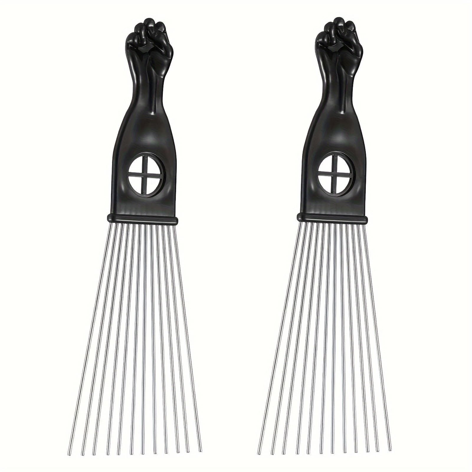 TEMU 2pcs Afro Extra Large Comb Metal African American Pick Comb Hairdressing Styling Tool Hair Pick For Hair Styling( Style)