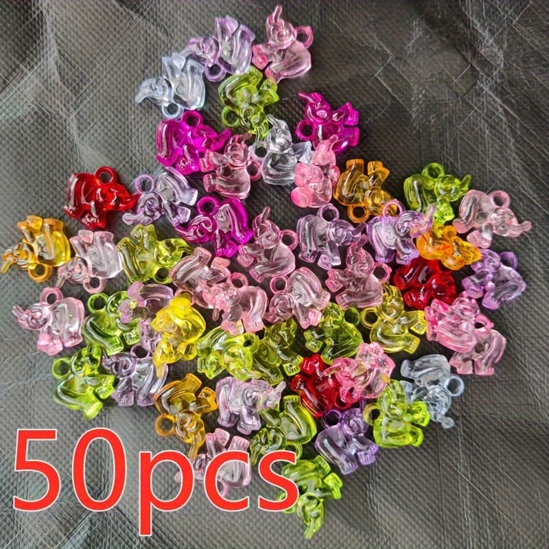 TEMU 50pcs Elephant Pendant Imitation Crystal Acrylic Pendant Charm Jewelry Additions