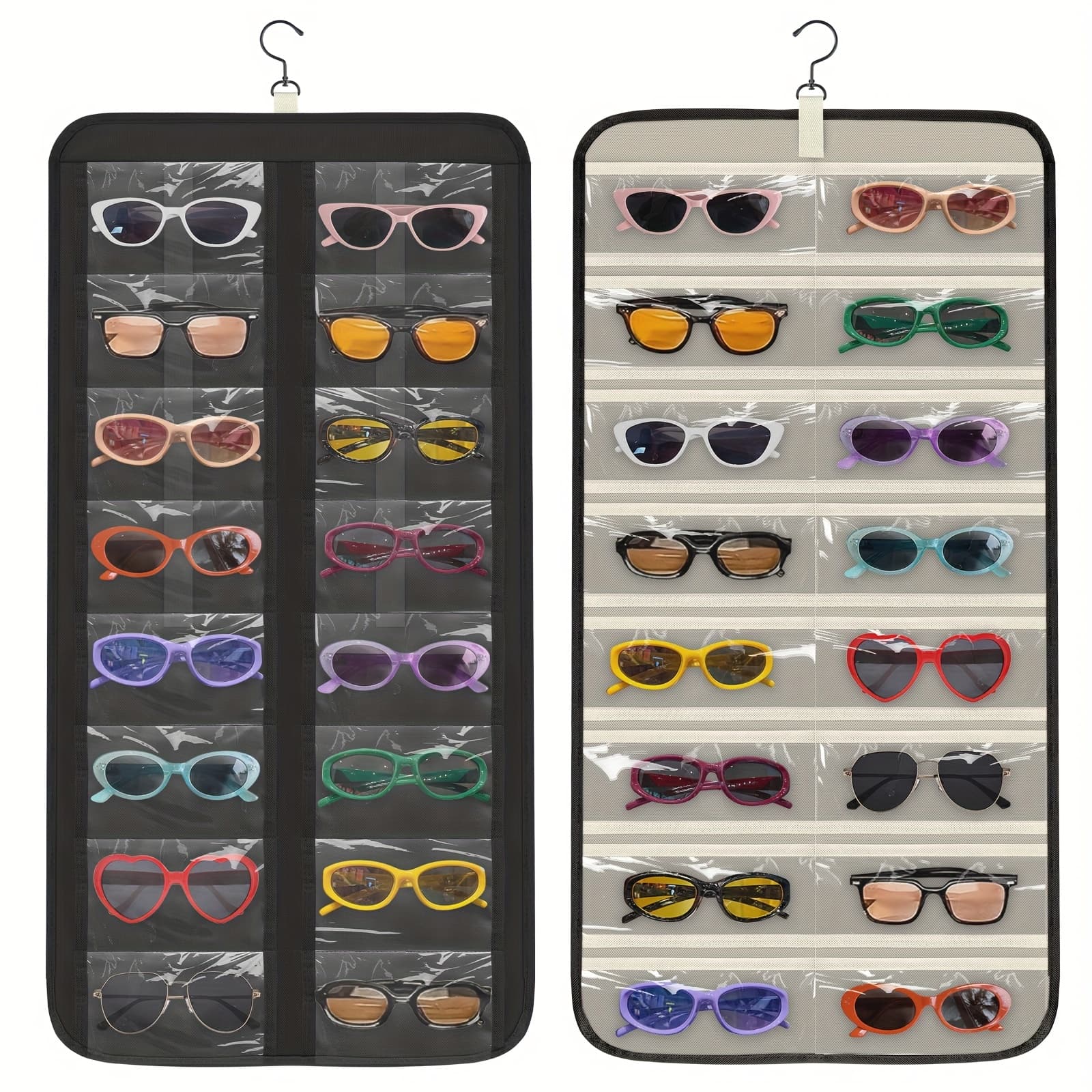 TEMU Hanging Fashion Glasses Organizer, -sided Glasses Case And Jewelry Storage Holder, Wall-mounted, 32 Clear Slots, Dust-proof For Travel