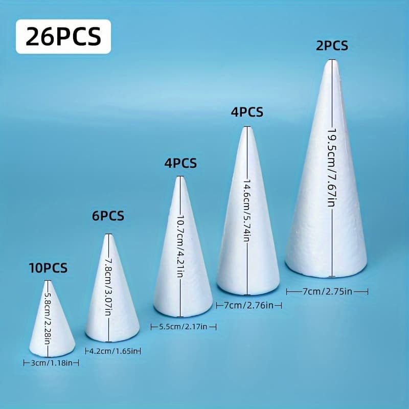TEMU White Foam Cones In 5 Sizes, Polystyrene Cone Foam Molds For Diy , Diy Christmas Tree Foam Floral Arrangement Supplies