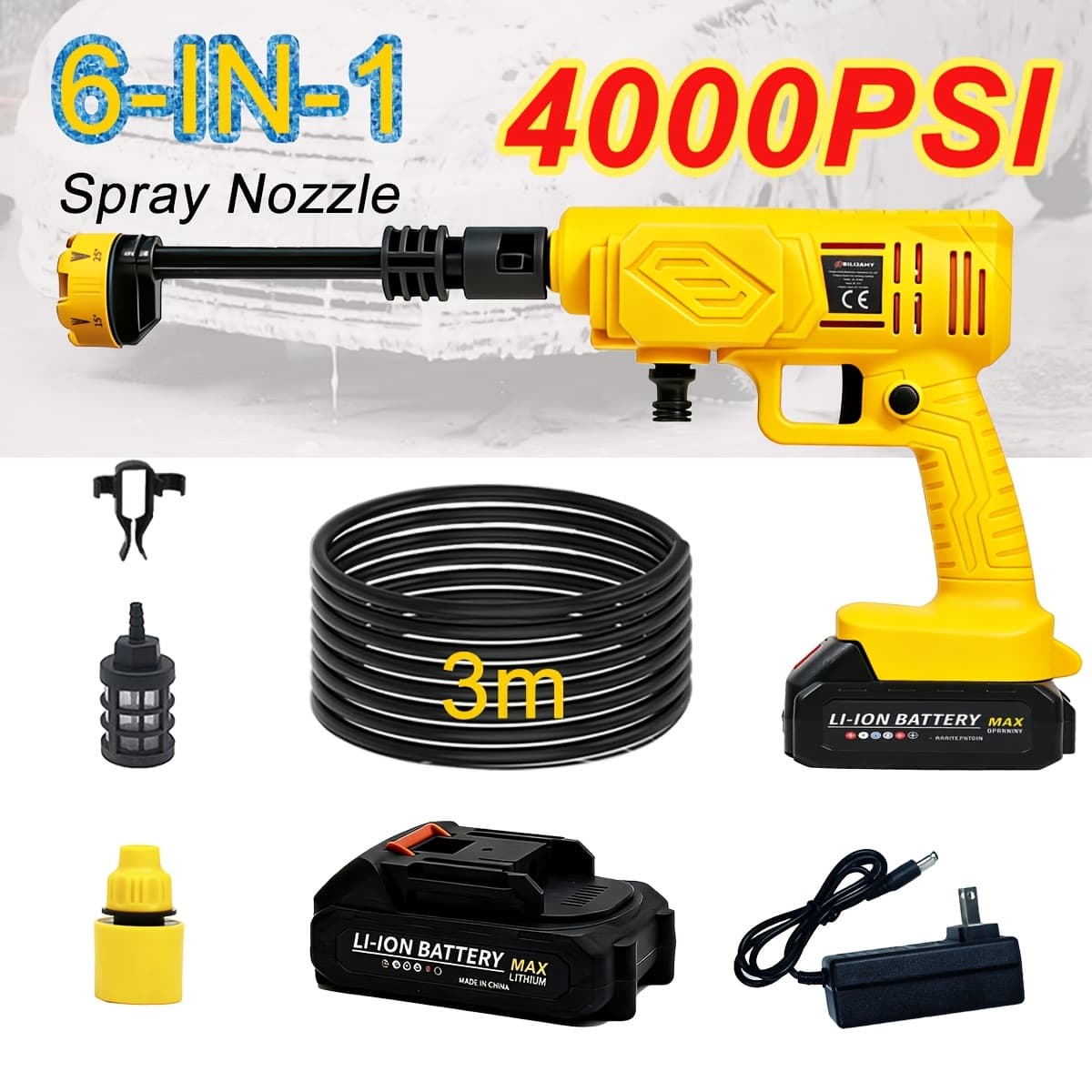 TEMU Bilijamy Cordless Pressure 6-in-1 Washer With Adjustable Nozzles, A Car/patio/irrigation Hose, Suitable As A Gift For Fathers On Father's Day, Christmas, And Other Holidays.