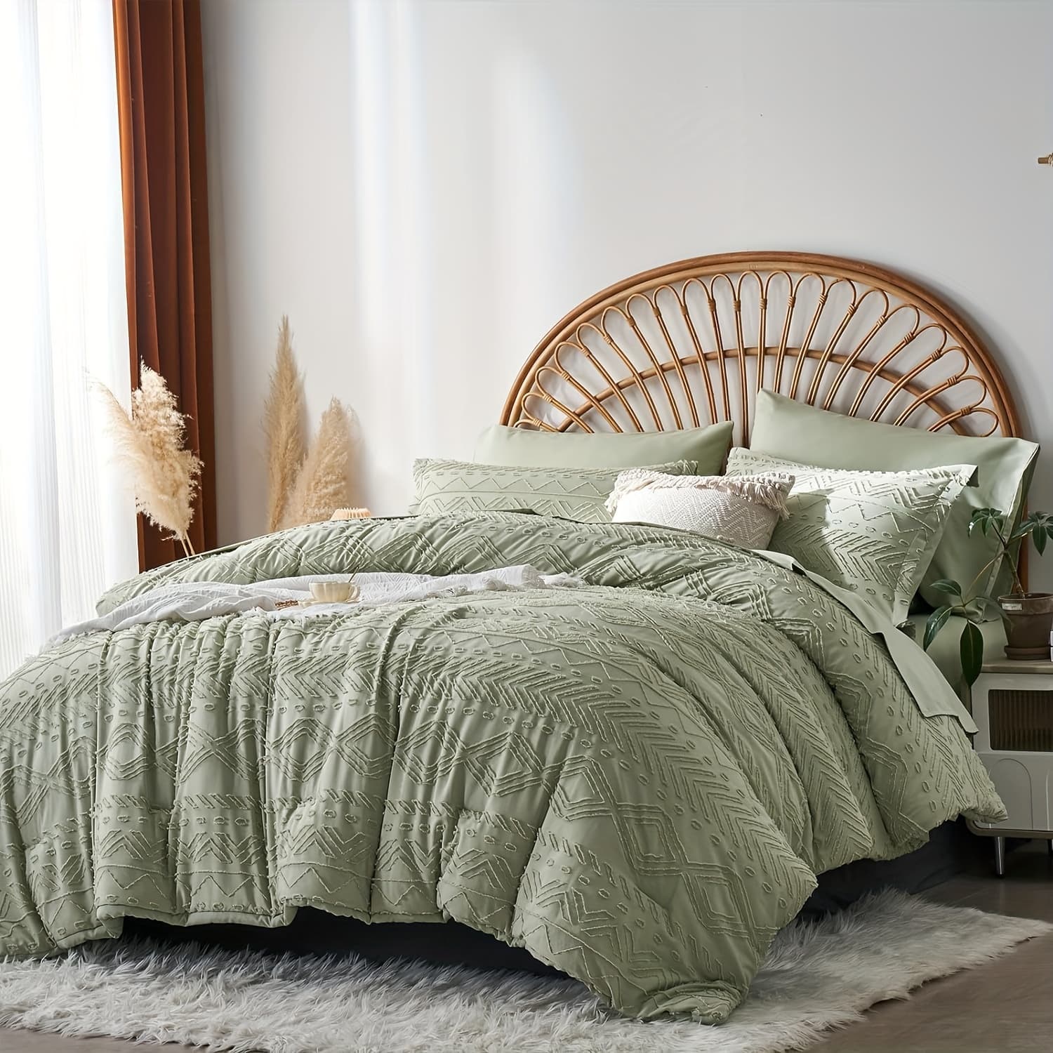 TEMU 7pcs Boho Tufted Beding Set, Queen And , Bed In A Bag With Comforter, Flat Sheet, Fitted Sheet, Pillowcases And Pillowshams, Soft Microfiber Lightweight Bedding For All