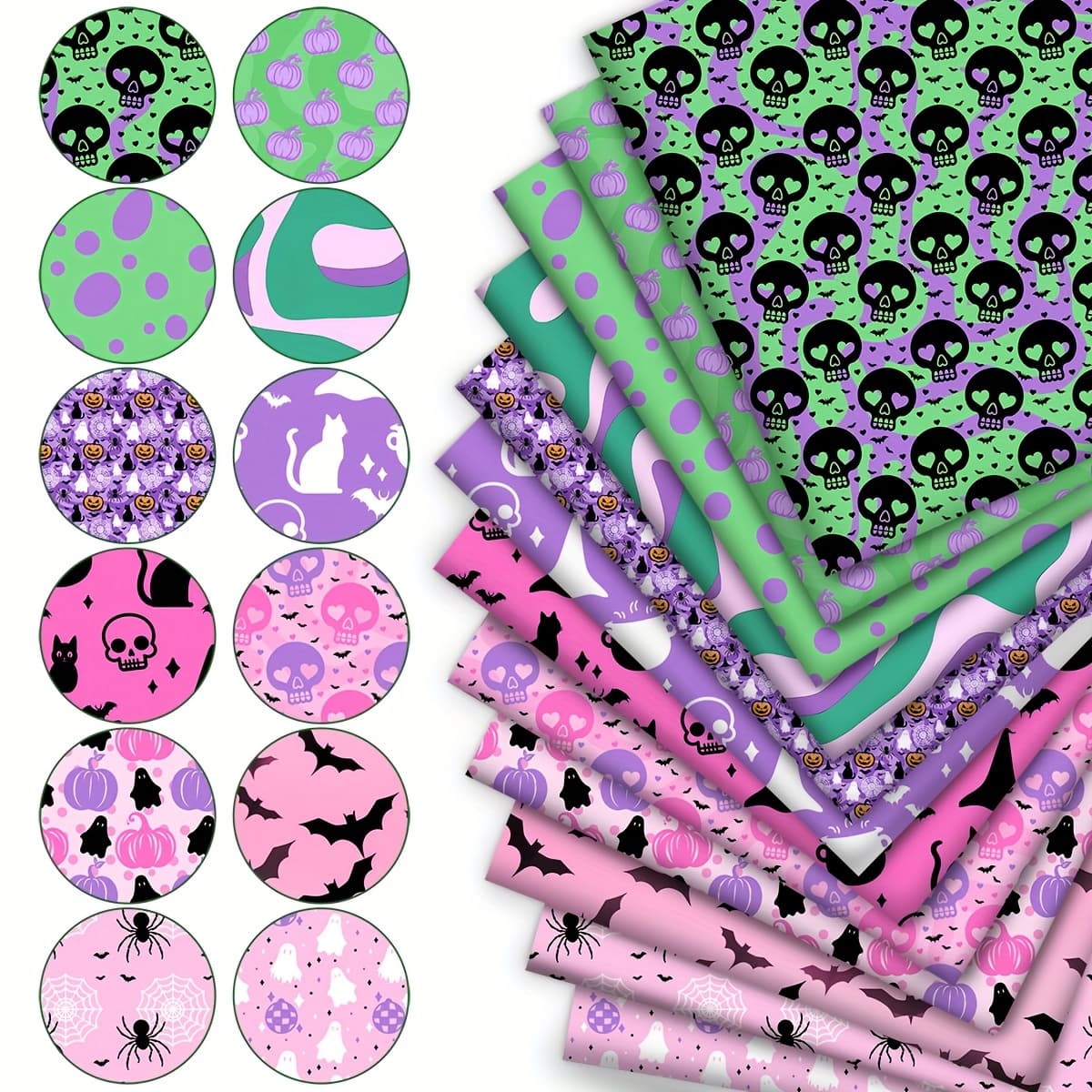 TEMU 12pcs Halloween Style, 12pcs Total Designs Fat Eighth Fabric Bundles, Quilting, For Quilting, Craft Projects, Wallet Making, Gifting, Doll Clothes, Bag Making, Pillow, 120g/ms, 9.45 X 19.7inch