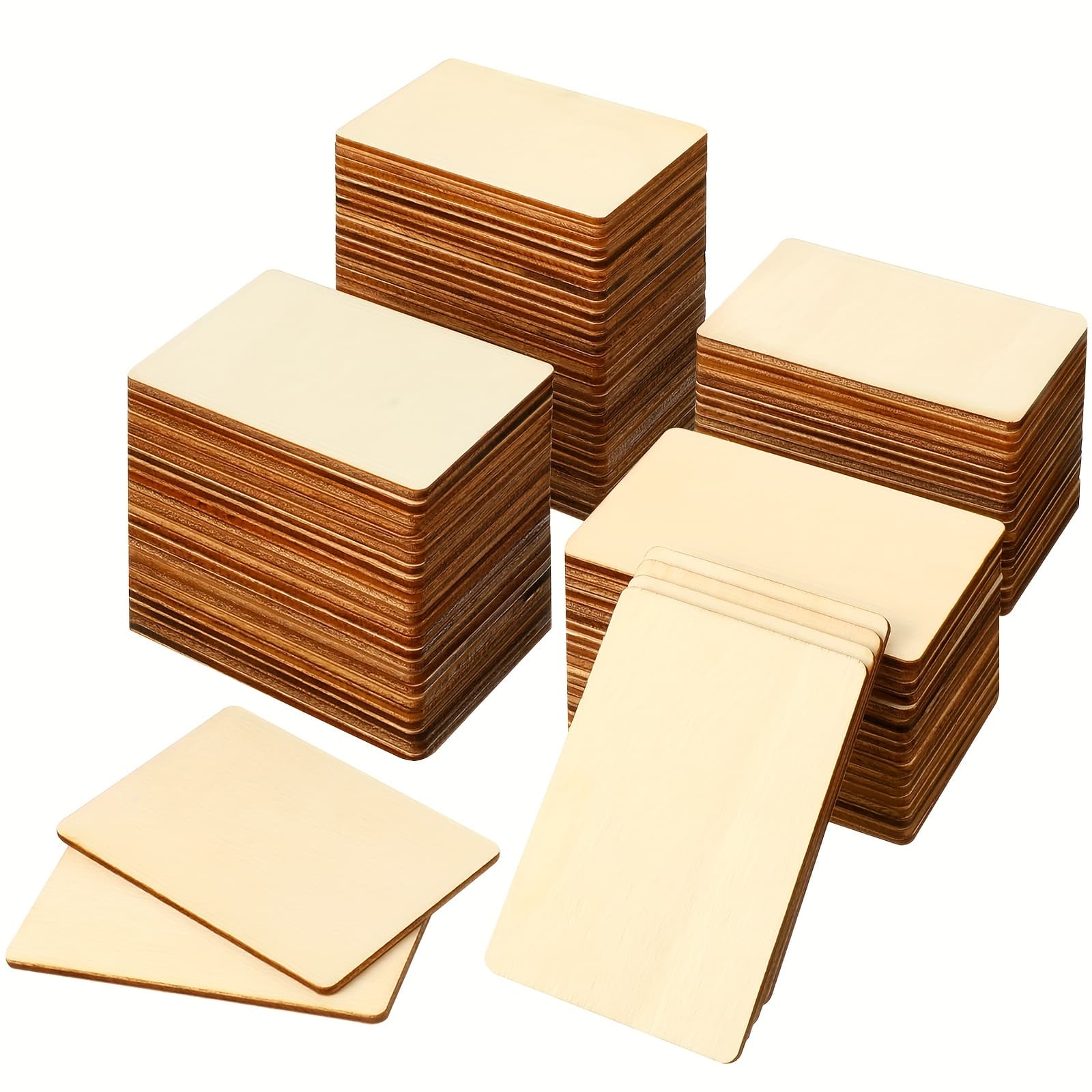 TEMU 100pcs Wood Rectangles For Crafts 3 X 2 Wood Pieces Unfinished Blanks Wooden Cutout Tile Small Wooden Sheets For Craft Project Engraving Decoration