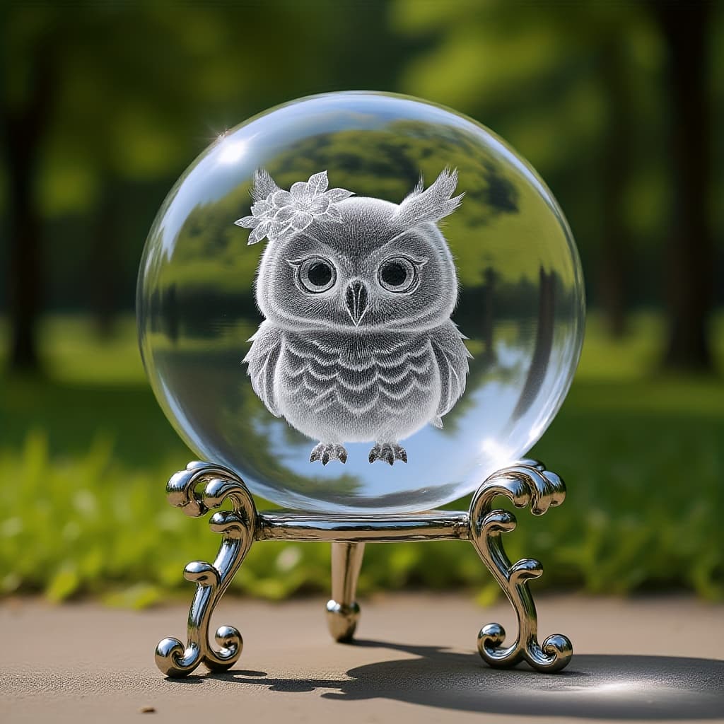 TEMU Floral Owl With Glass Sphere And Base, Home Decor, For Parents, Christmas Or Valentine's Day, , Christmas Tree, Santa Claus