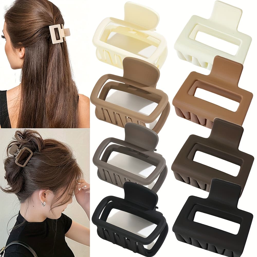 TEMU 8pcs/set Medium Women Matte Square Lightweight Plastic Hair Claws, Fashion Versatile, Elegant, Minimalist Solid Color Hair Accessories For Daily