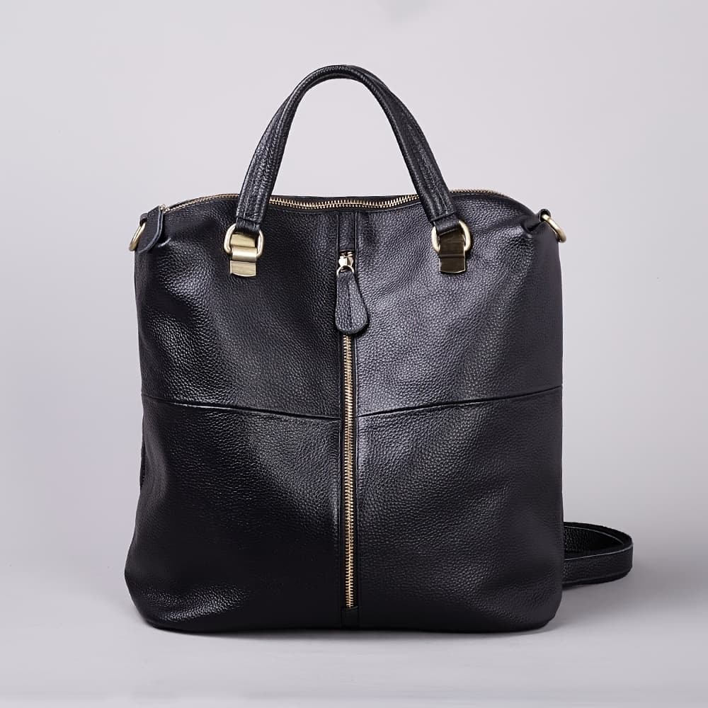 TEMU Women' Genuine Leather Backpack - Soft Genuine Leather Suitable For, & Travel, Black Rucksack With Zipper Closure, Laptop Compartment &, Hand Washable For College, Office, Everyday Use