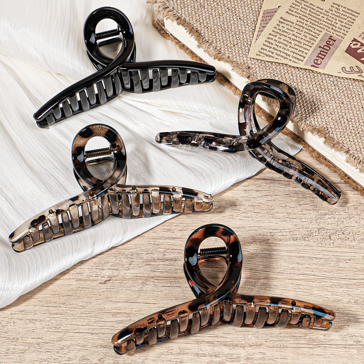 TEMU 4pcs Large Size Easy Dish Hair High-end Sense Headdress Hairpin Shark Clip, Retro Cross Hair Grip Headdress, Very Suitable For Styling And Bathing Time, Suitable For Daily Life