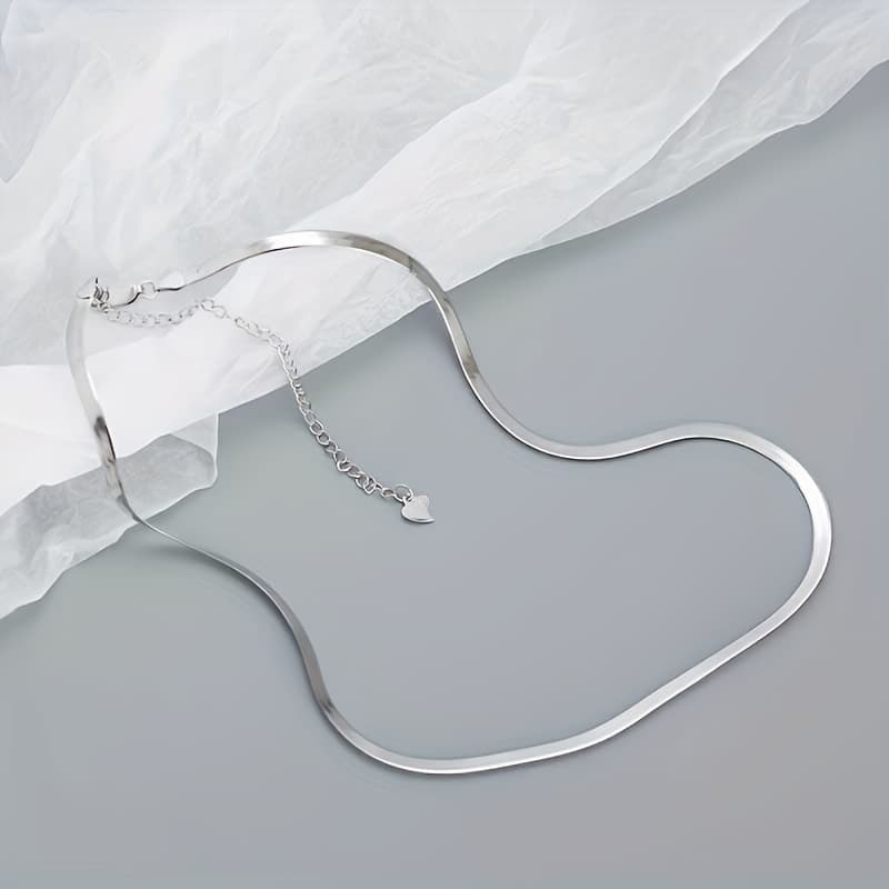 TEMU 1pc S925 Sterling Silvery Thin Flat Snake Bone Chain Necklace Elegant Neck Chain Jewelry, Gift
