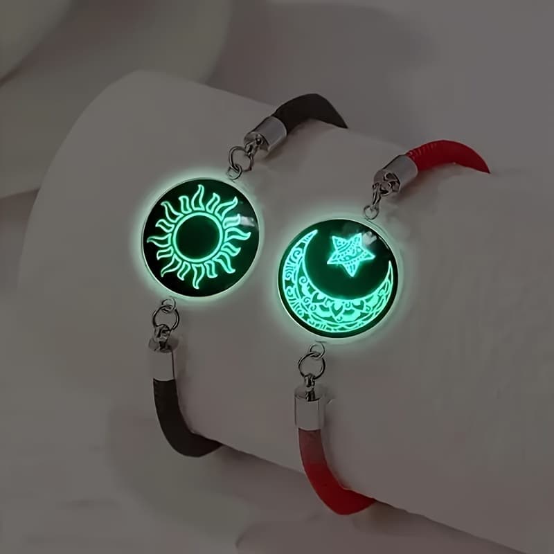TEMU 2pcs Matching Couple & Luminous Bracelets - Matching Symbols, Stainless Steel -the- Beads, Sweatproof & Non-fading Romantic Gifts For Boyfriend, Girlfriend, Anniversary, Christmas (unisex)