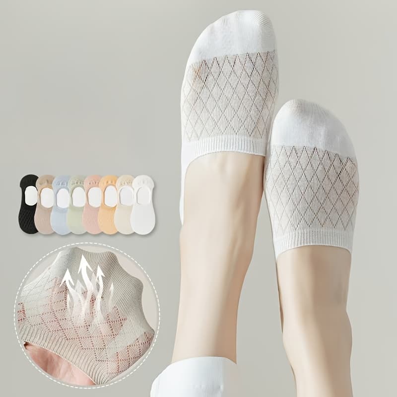 TEMU 8 Pairs Spring Summer Solid Color Invisible Socks, Breathable Silicone Heel Anti-slip Women's Comfortable Soft Warm Boat Socks