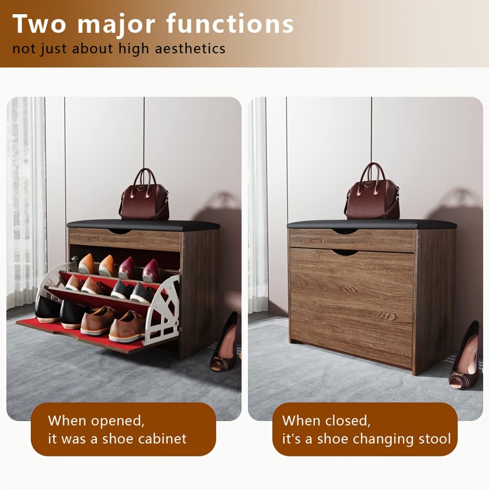 TEMU 23.62 Inch Shoe Cabinet, Integrated Multifunctional Shoe Cabinet For , Bedroom, And , With 3 Storage Space, Leather Soft Bag Cushion, Convenient And Movable, Gift Suitable For .