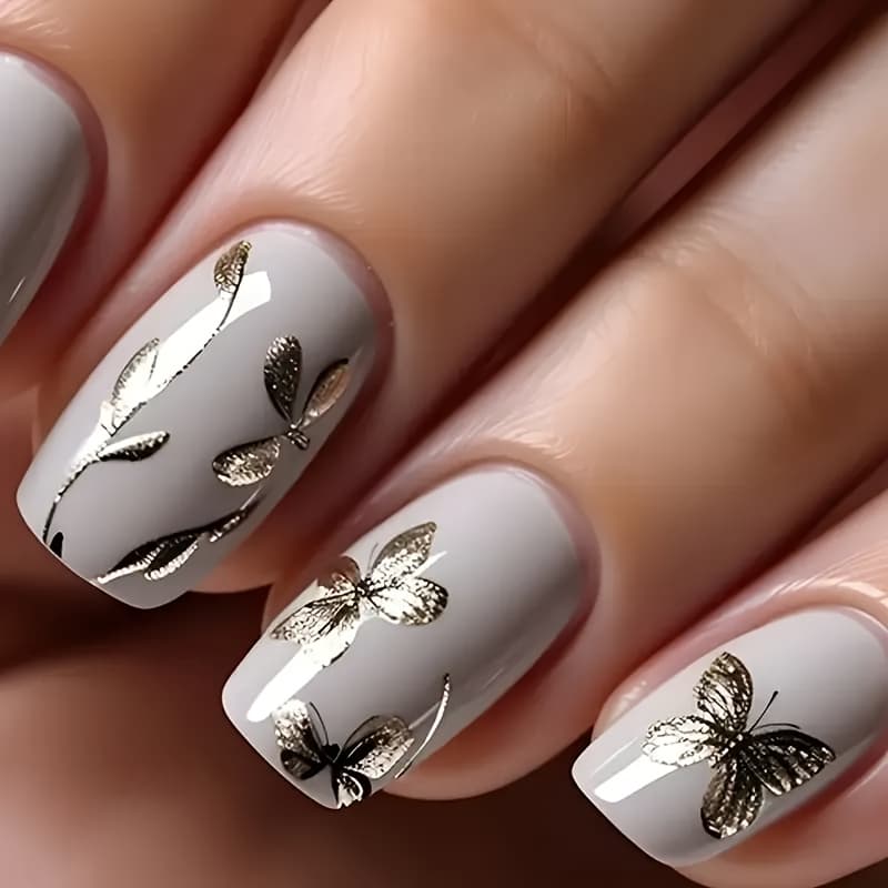 TEMU Look With 24pcs Of Wearable Nail Patches, , Pure Desire, Floral Temperament, Versatile, White Fake Nails, Extended Detachable Nail Remover With Jelly Glue, 1 Nail File