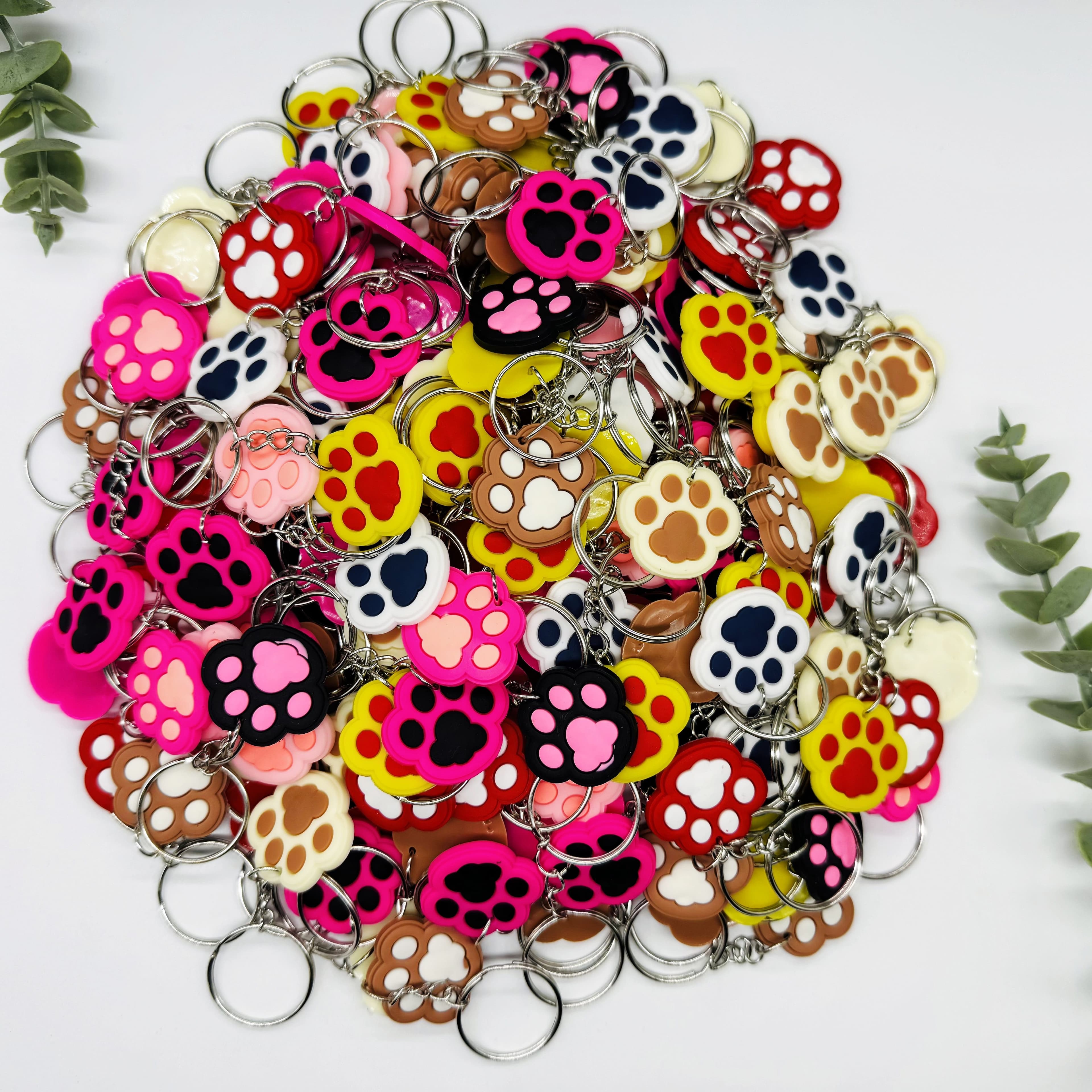 TEMU 35pcs Random Cute Cartoon Pvc Keychain Set With Dog Paw, Cat Paw, And - Prizes Or Gifts, Ideal For Family & , Stylish Unisex Key Rings