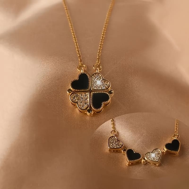 TEMU This Synthetic Zirconia Heart-shaped Necklace Is A Fashionable Piece Of Jewelry, Glittering With Golden, Luxurious And Easy. Suitable For Daily Use, Celebrating Festivals And As A Gift