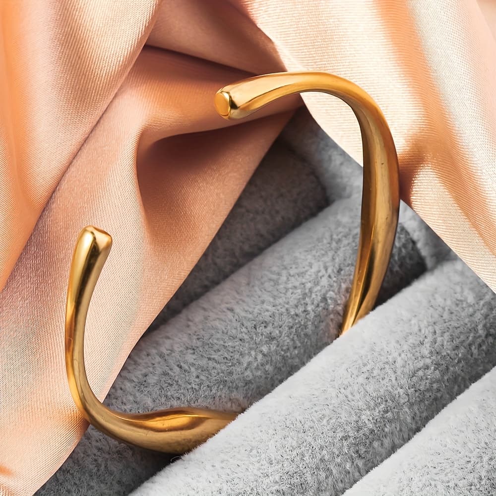TEMU Stainless Steel Bracelet Solid Irregular Geometric Stainless Steel Bracelet Fashion Style Opening Hand Jewelry