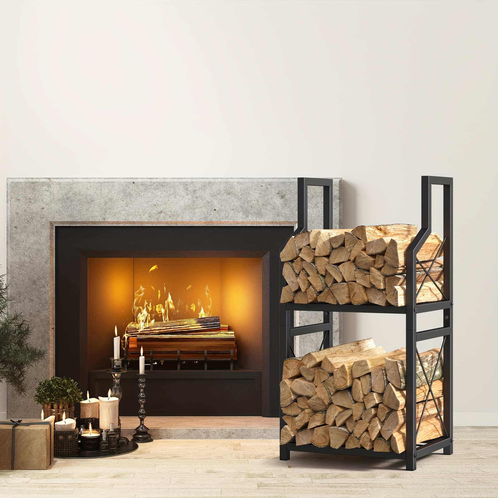 TEMU 1.1/1.2/2.7ft Firewood Rack Outdoor Indoor, Heavy Duty Metal Log Holder For Fireplace, Large Capacity Wood Storage Stand With Legs, Durable Firewood Brackets Kit For Organizing Wood, Patio, Deck