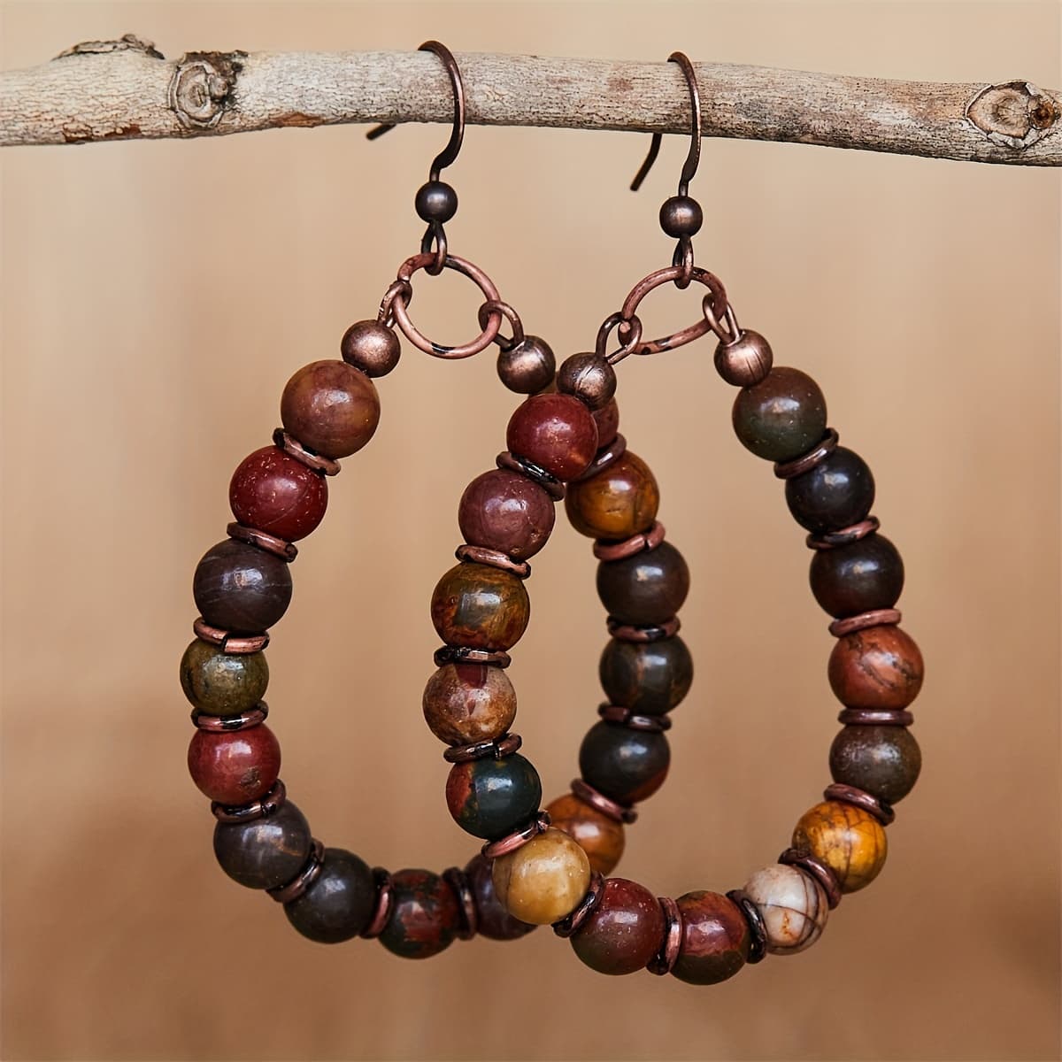 TEMU Vintage Creative Teardrop-shaped Bead Earrings, Bohemian Retro Jewelry Gift
