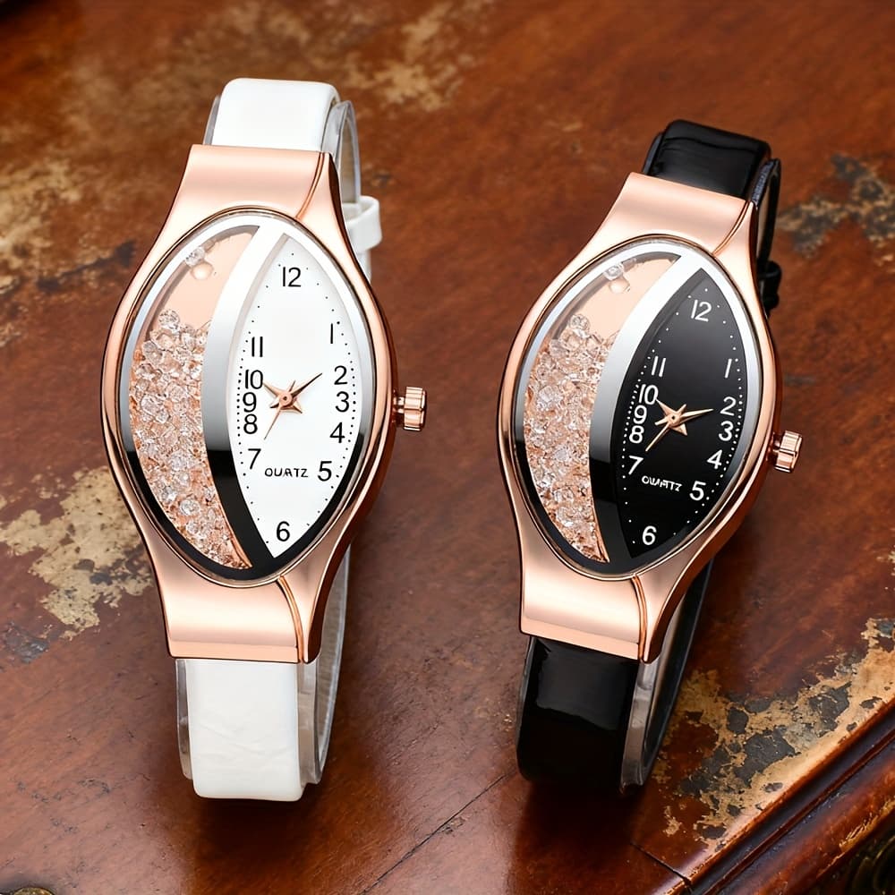 TEMU Set Of 2 Women's Casual Quartz , Chic And Fashionable Synthetic Faux Leather Watches