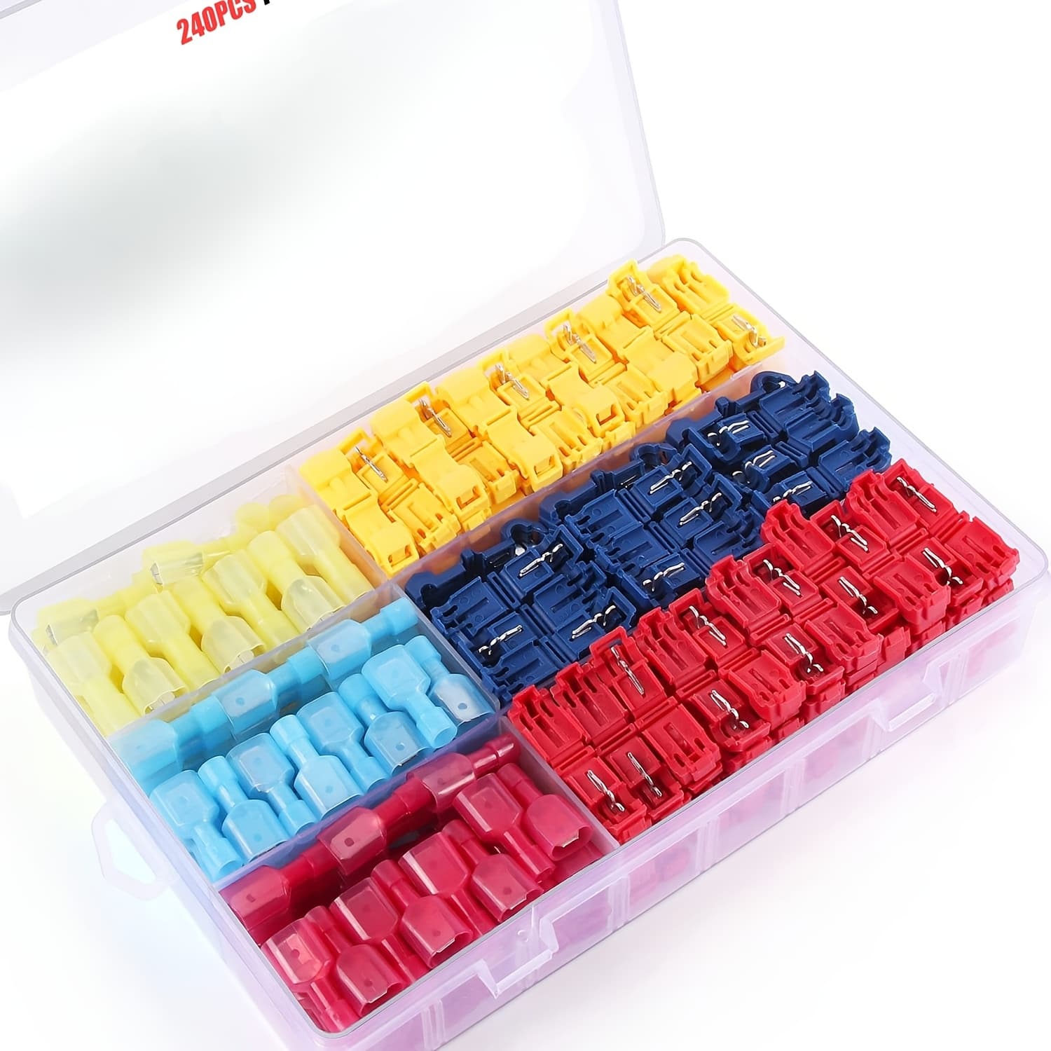 TEMU 240pcs/ 120 Pairs Splice Wire Terminals T-tap Self-stripping With Nylon Fully Insulated Male Quick Disconnects Kit With Storage Case
