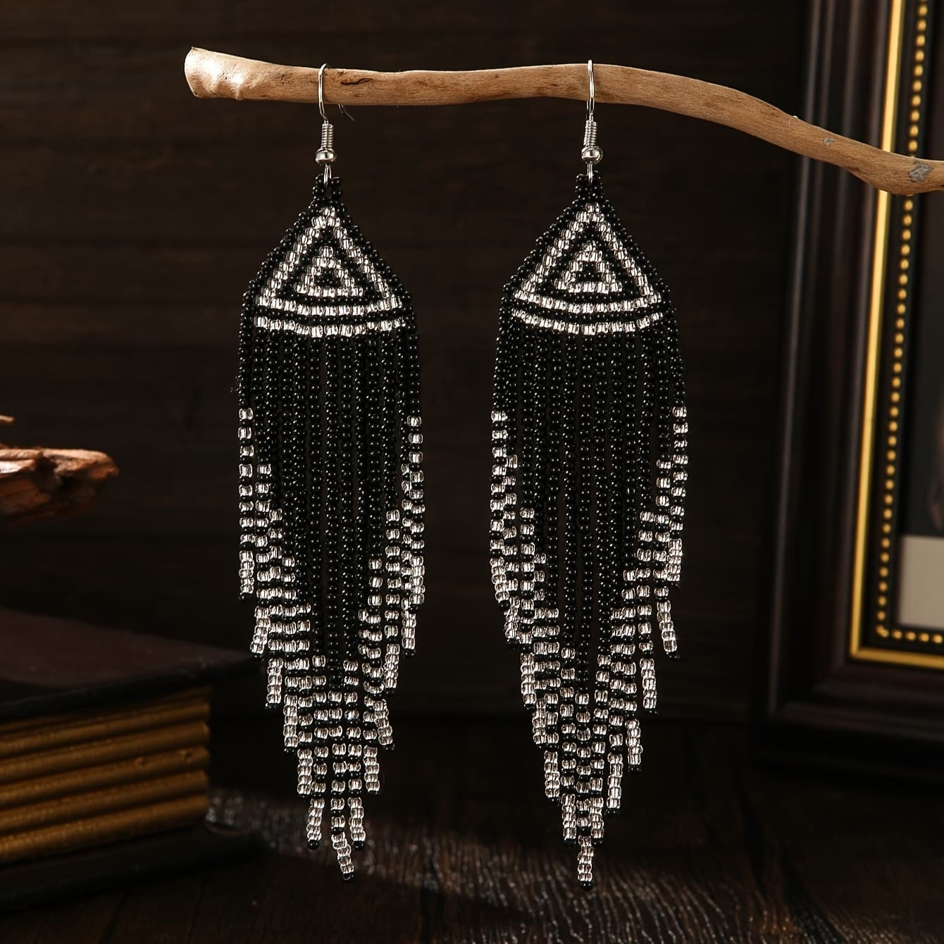 TEMU Handmade Beaded Earrings In A Bohemian Style, Featuring Vintage Black, White, And Gray Tassels. And Summer Collection, Versatile Earrings That Are Small, Lightweight