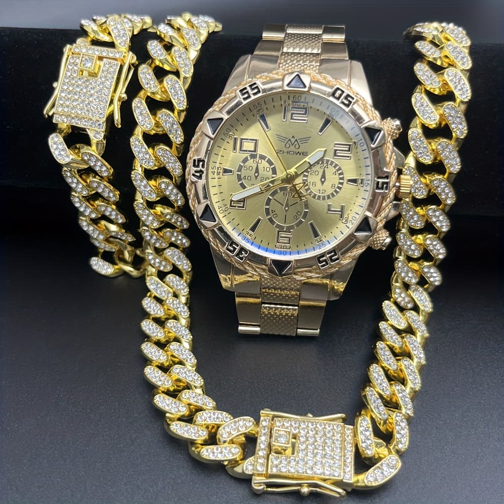 TEMU 3pcs/set Includes A Watch, Necklace, And Bracelet; Luxurious ; Stylish Fashion Jewelry With Additions