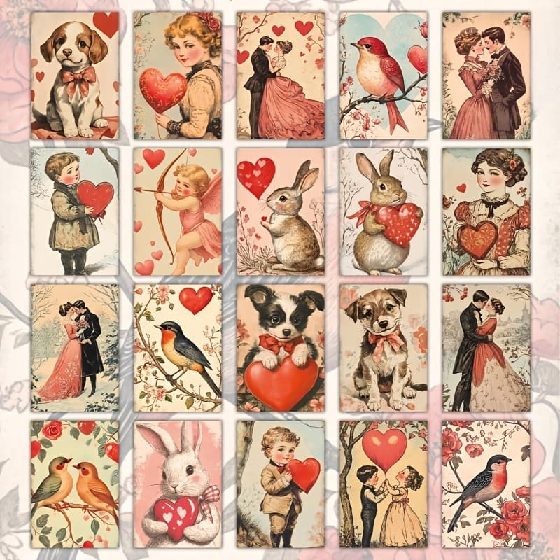 TEMU 20-pack Vintage 1950s Valentine's Day Cards With 4x6 Inch Illustrations - Collectible Picture Postcards Suitable For Scrapbooking, Weddings,, Easter - 20 Pack Of Classic 50s Female For Crafts