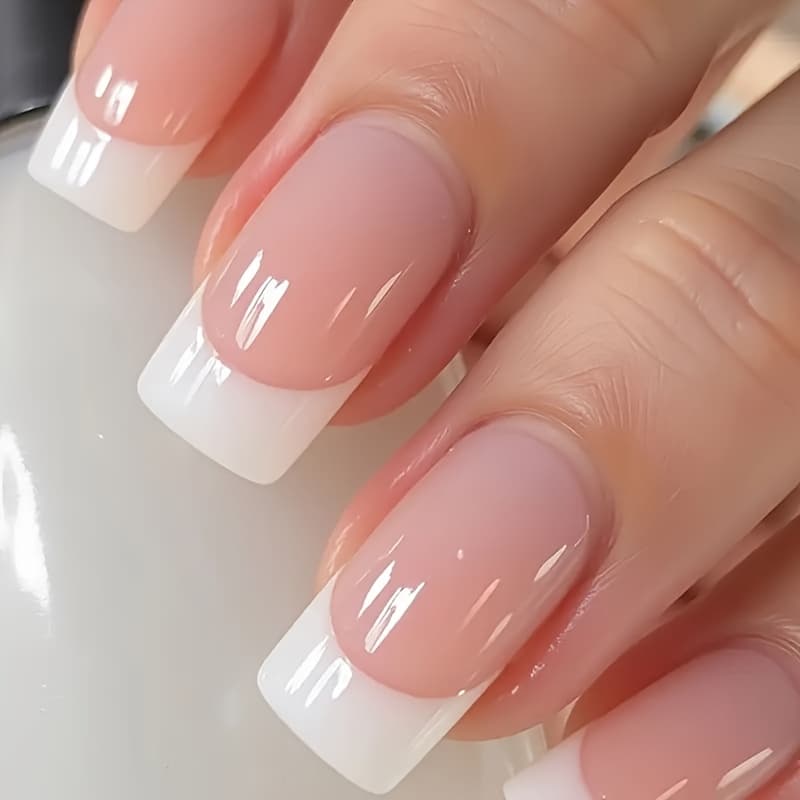 TEMU Look 48pcs (2 Boxes) Short Square Women's Nail Wear-onnaments Classic Simple Elegant High-style Glossy Fake Nails Extension Detachable Nails With Jell-o Glue 1 Nail File 1