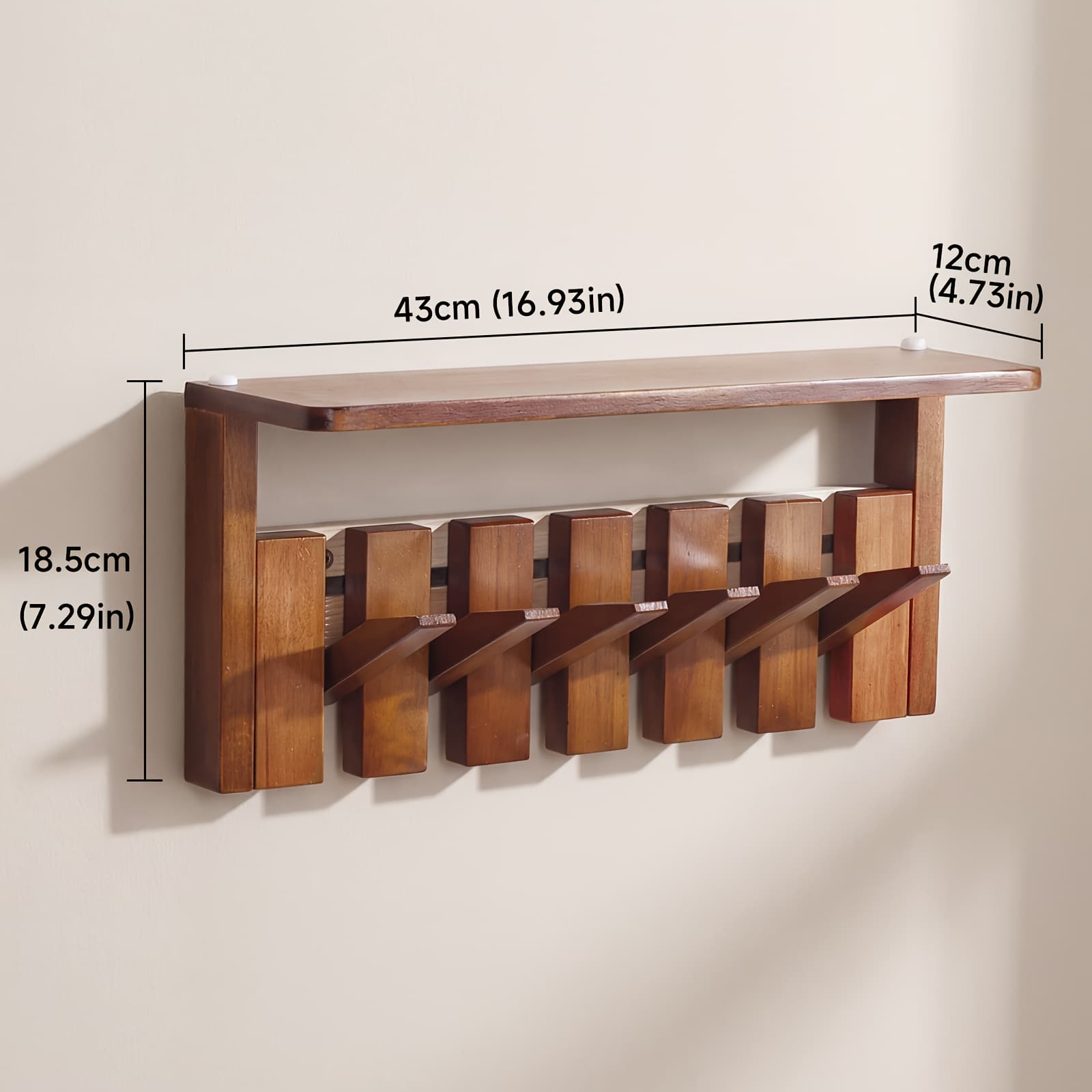 TEMU Wall-mounted Coat Rack With Shelf | Wooden Coat Hanger With 6/8 Magnetic Hooks, Drill-mounted Design For Hanging Clothes, Hats, Towels, Bags, And Robes | Brown, Polished End By Lovewe