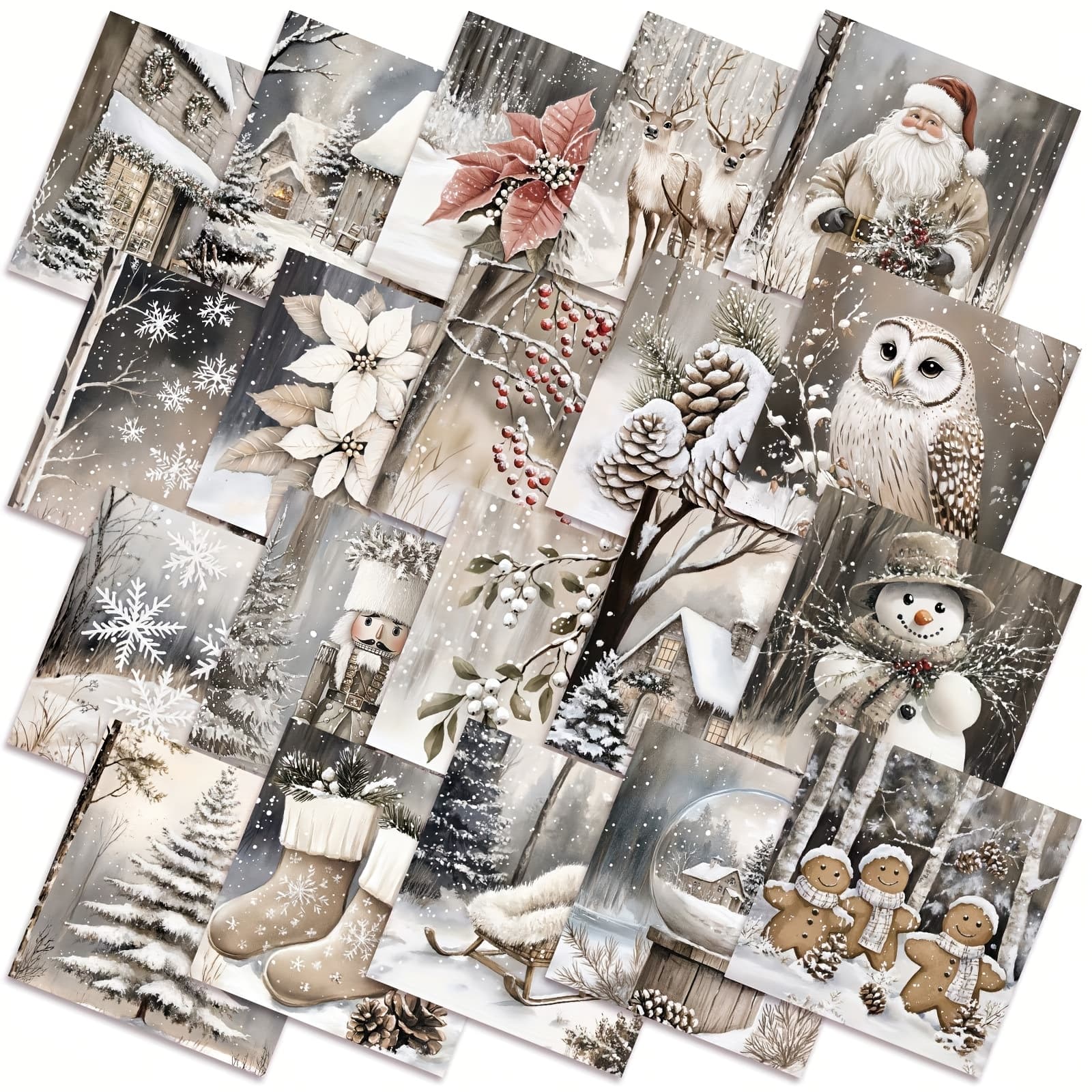 TEMU 60pcs 10x10 Inch Neutral Beige Winter Quilting Fabric Squares & Precut Strips - Vintage Fat Bundles With Snowman, Reindeer Patterns Suitable For Diy Craft Sewing, Handmade Materials