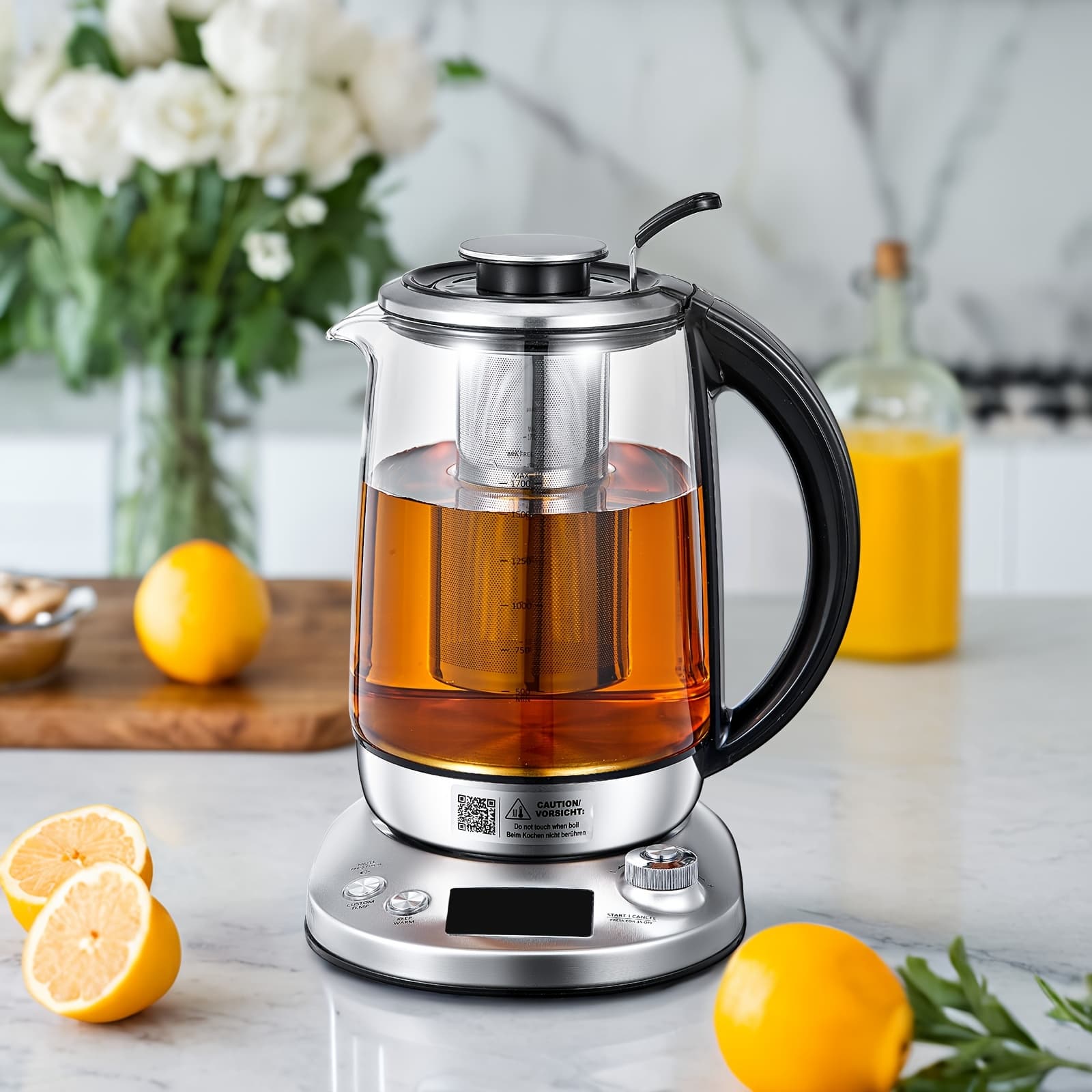 TEMU Electric Tea Kettle, 9 Temperature Control Glass Kettle, 1200w Tea Pot With Removable Infuser, 2 Hours , 1.7 Liter Hot Tea Machine, Chilling Water Machine, Borosilicate Glass & Stainless Steel