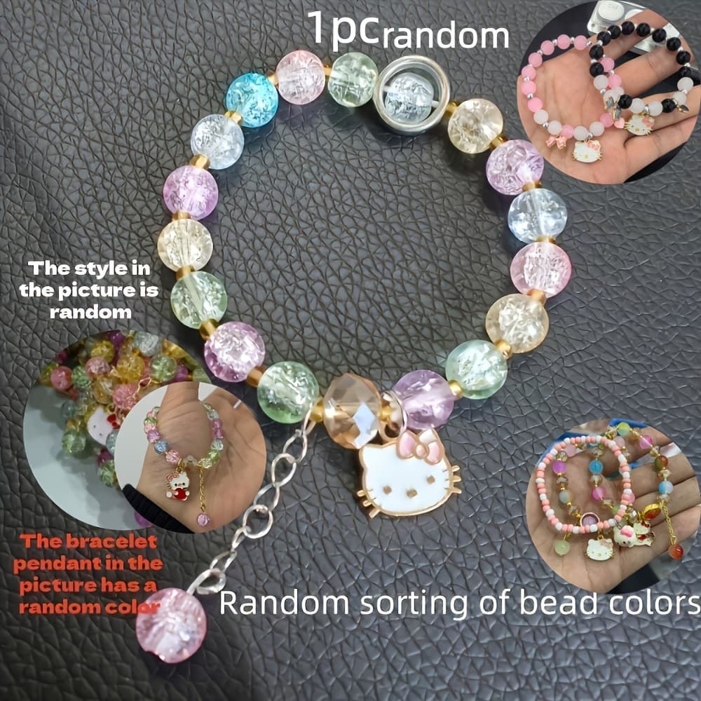 TEMU 1pc Charm Bangle Bangle Bracelet - Cute Hello Kitty, My Melody& Bead Bangle Bangle Bracelet - Perfect Valentine's Day Gift For Her