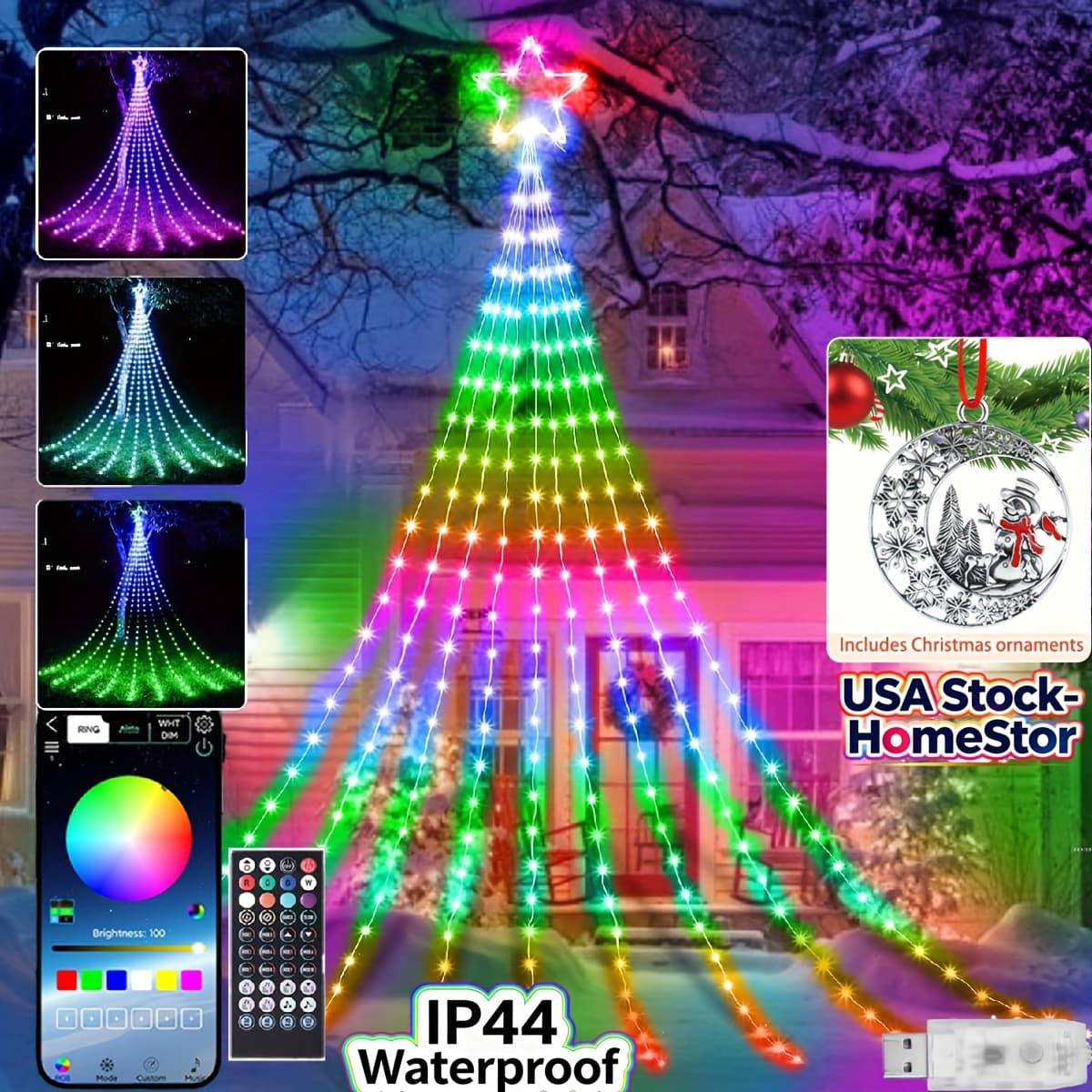 TEMU 11.8-foot Christmas Outdoor Waterfall Star String Lights Featuring 350 Leds And 210 Different . Decorations Come With Remote And App Control, Perfect For Yard And Decor