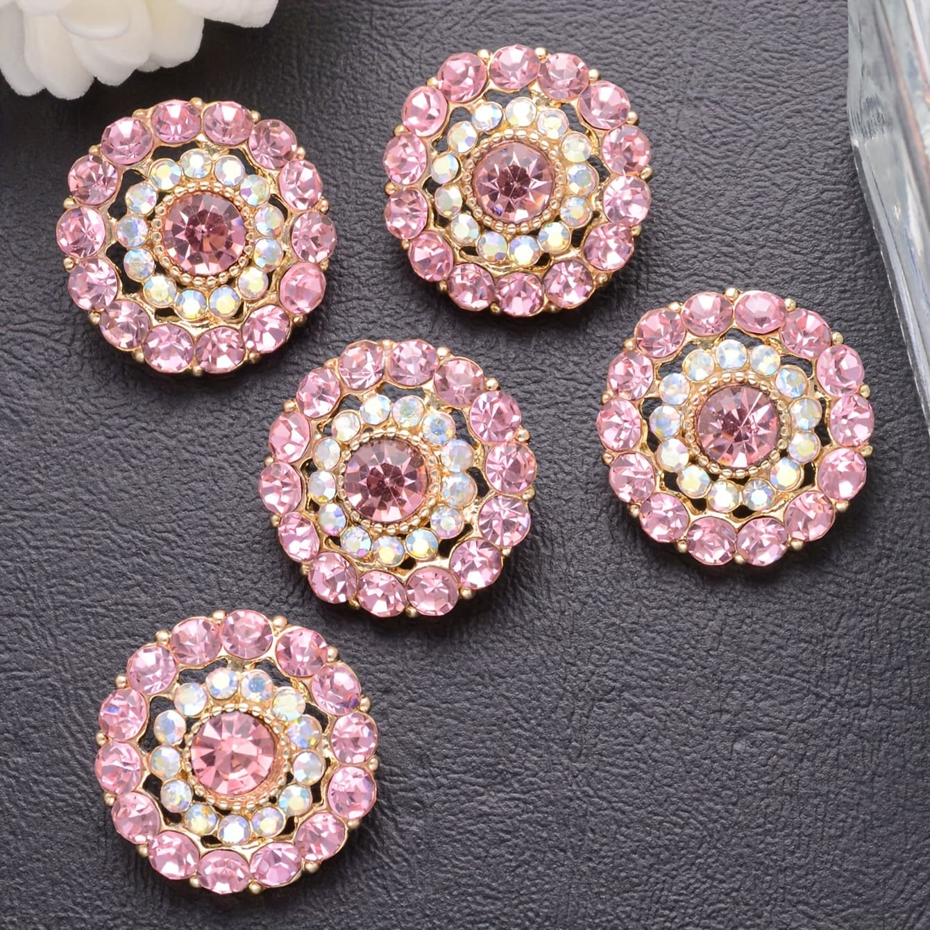 TEMU 5pcs Elegant Pink & -embellished Metal Buttons For Coats, Sweaters, And Diy Crafts – Sparkling Design With Gemstones And Intricate Patterns, Perfect For Decorative Projects