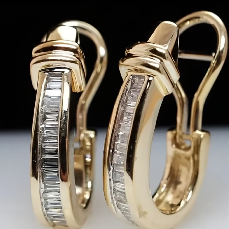 TEMU A Pair Of 18k Gold-plated Light Luxury Retro Geometric Horseshoe-shaped Earrings, With Sparkling Synthetic Zirconia, An For Women's Holiday Or Anniversary Gifts