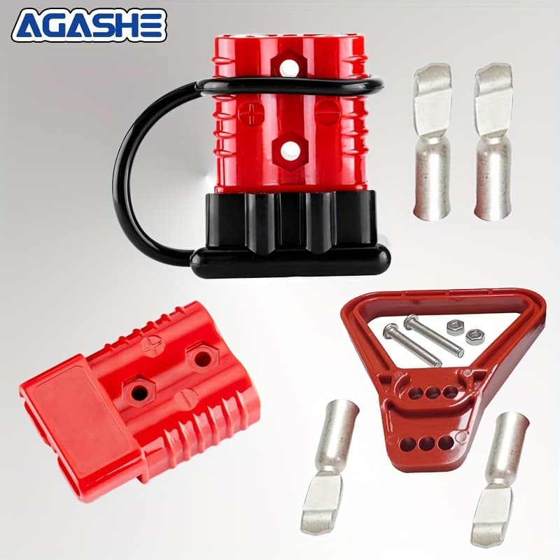 TEMU Agashe Heavy-duty Modular Power Connectors, 1/0 Awg, Fire-retardant, Quick Release Kit For , Trailers, Atv, Liftgates - Red & Grey, 2pcs With Dust Covers And Contacts