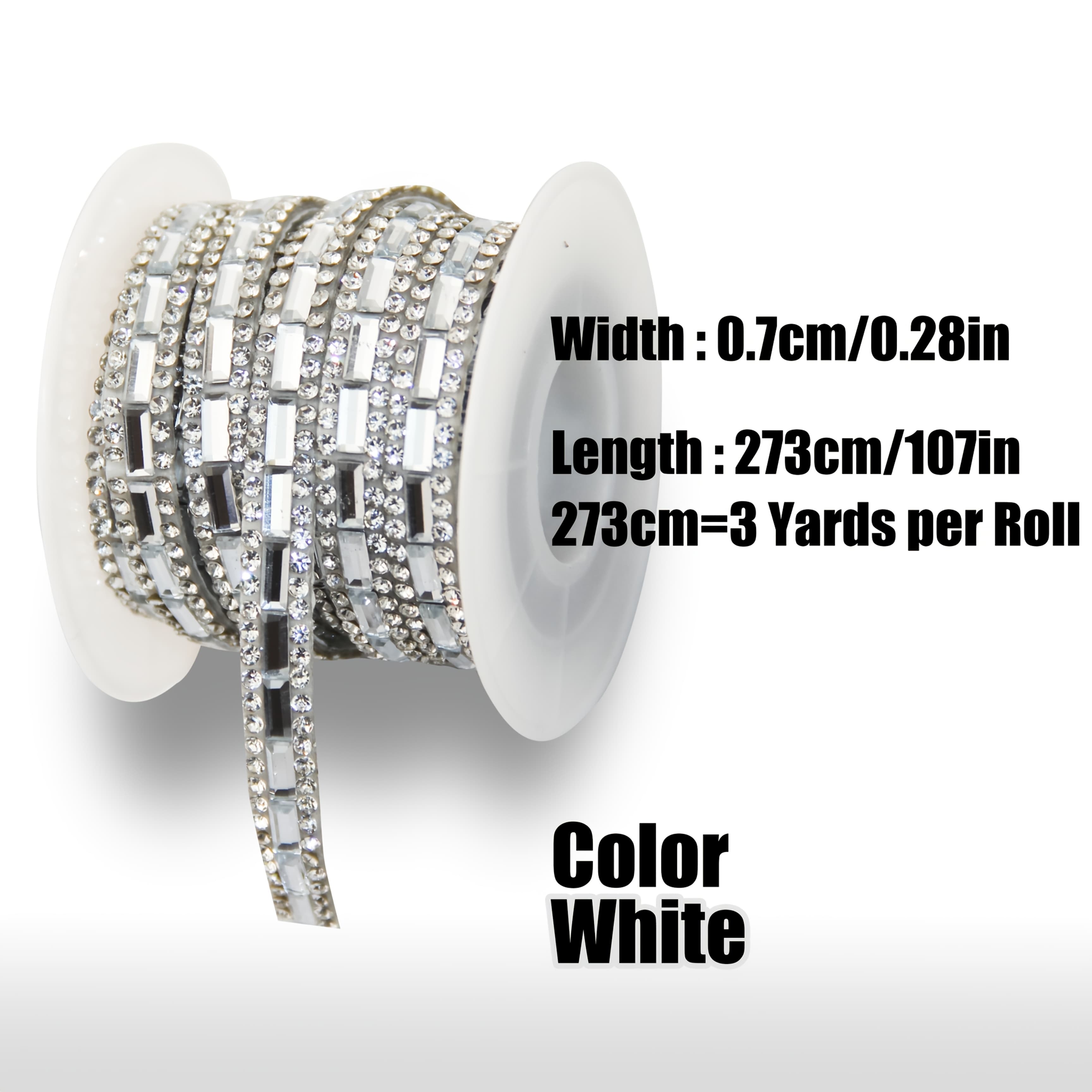 TEMU 3 Yards Self Adhesive Ribbon Crystal Trim Strip Decorative Trim Tape For , Shoes, Hats, Bags, Car Decor, Festive Embellishments [length: 273cm/107 In]