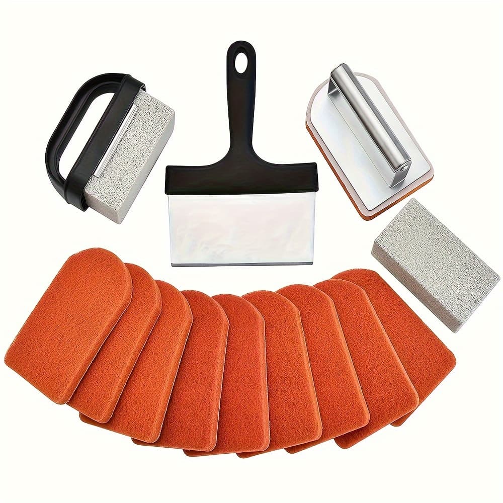 TEMU Griddle Cleaning Kit For Blackstone 15pcs - Heavy Duty Grill Cleaner Kit With Grill Stone, Griddle Scraper, & Griddle Brush With Stainless Steel Handle Flat Top Cleaning Kit