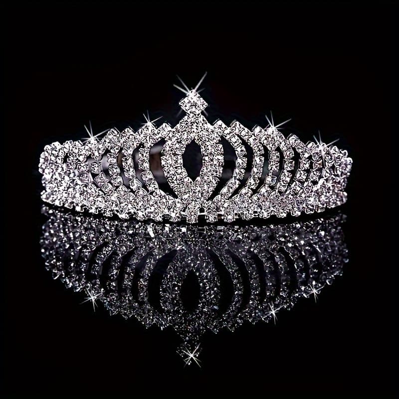 TEMU Tiara Headband, Full Crown With Comb, Bridal Wedding Birthday Banquet Hair Accessory, Fashionable , 4. 92x1. 77 Inches, Women' Occasion Jewelry Accessory