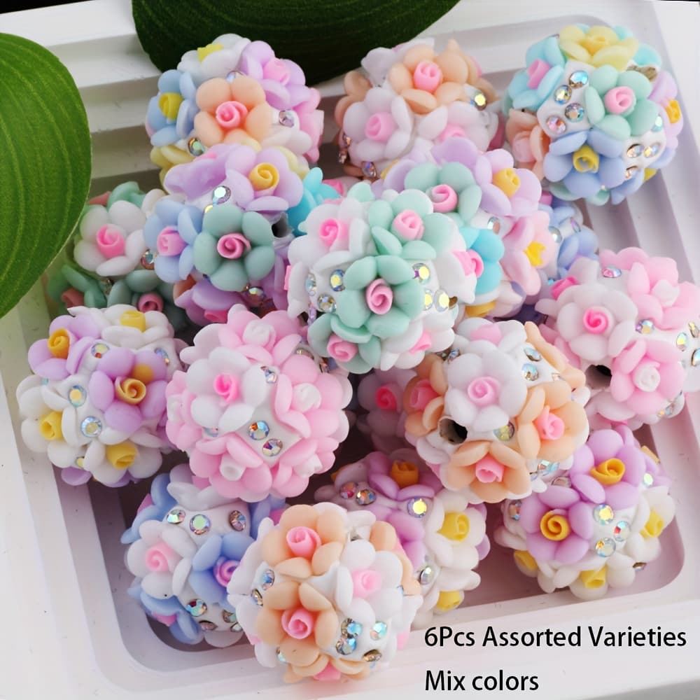 TEMU 6pcs Chunky 3d Flower Beads For Beadable Pens, 20mm Sparkle Floral Round Beads, Glitter Spacer Beads Bulk, Bling Ball Beads For Pens Keychain, Colors Sent