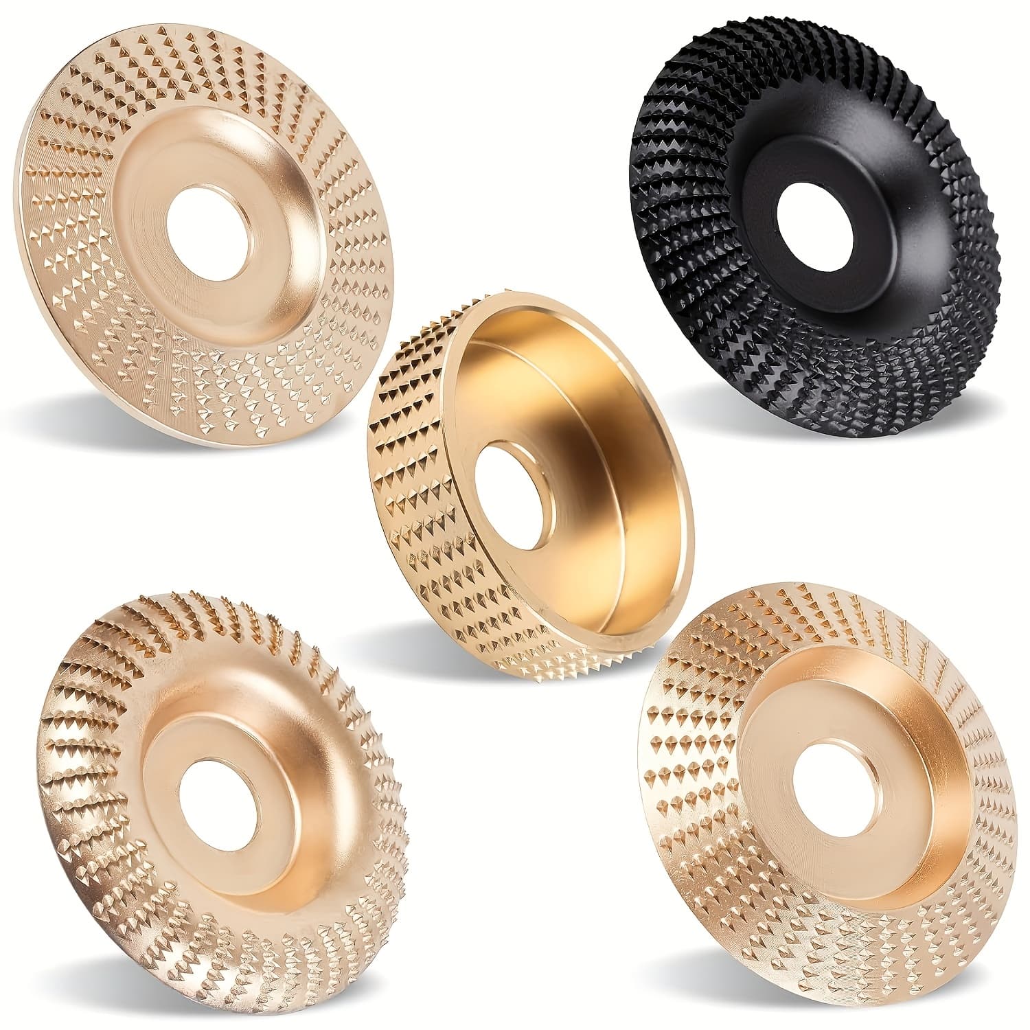 TEMU 5pcs Of Angle Grinder Wood Carving Disc Set, Grinding Disc, Polishing Disc, Angle Grinder, Wood Arc Grinding Wheel, Flat Wood Thorn Disc, Grinding Wheel For Grinding And