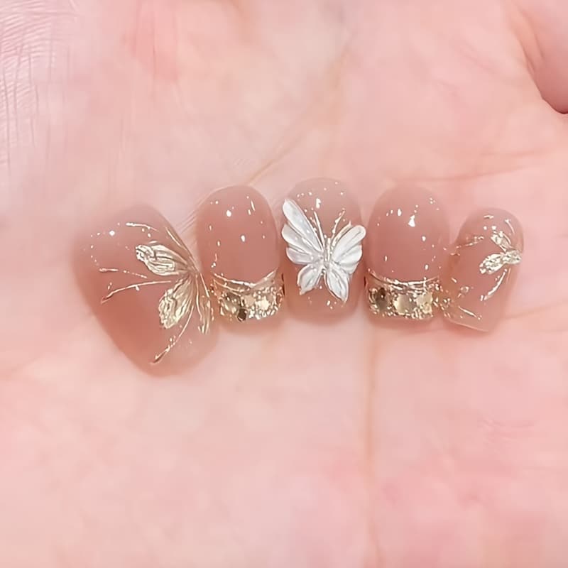 TEMU Short Ladder Handmade Wearable Nail Art Patch Short Three-dimensional Metal French Ice Transparent Fine Glitter Press-on Fake , Your Hands Look White, Versatile, Detachable Wearable Nail Nails