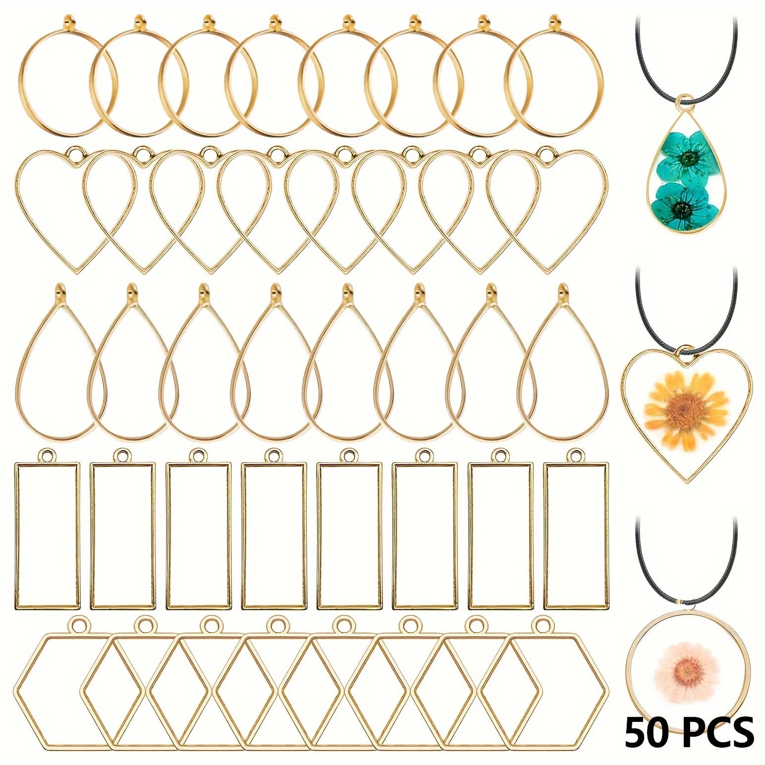 TEMU 50pcs Open Bezels Hollow Frames Pendants Geometric Hollow Bezel Pendant Open Back Frame Pendant For Resin Casting, Necklace, Earrings, Pressed Flower, Diy Crafts