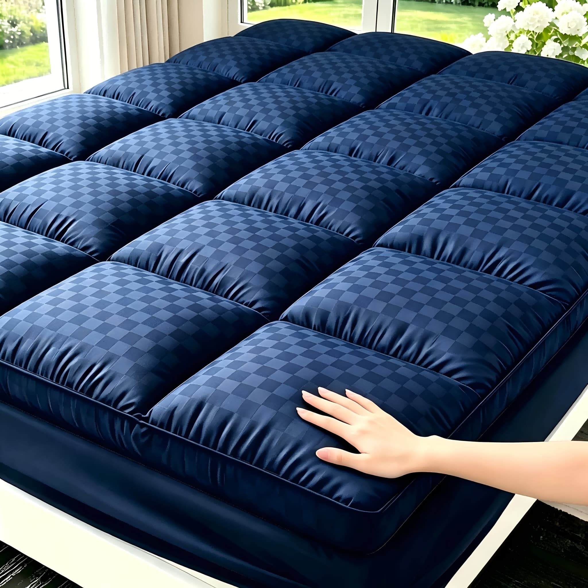TEMU Queen Cooling Mattress Topper Suitable For Breathable Bed Cover, Top Deep Pocket Mattress Pad Protector With Microfiber Cover, Machine Washable Temperature Regulation For Hot Sleepers, Layered