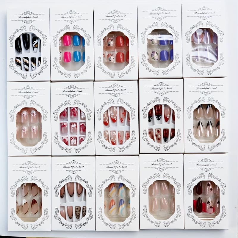 TEMU 96pcs Press-on Nails, Random Assortment, Short Almond Glossy Nails, Simple Gradient Glitter Design, Suitable For Nail Art