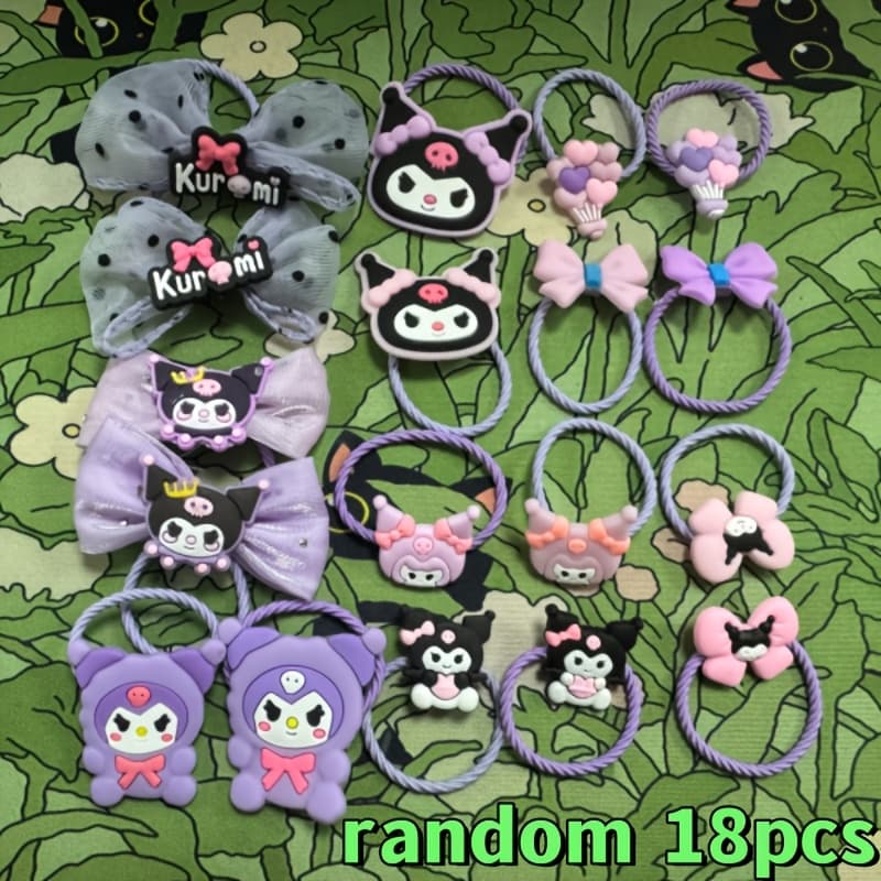 TEMU 18pcs Kuromi, Hello Kitty, Yuguigou, Melody Style Elastic Headbands Set | Bow Flower Hip-hop Style | Colorful Fabric Headwear | Cute Fashion Additions (random Style)
