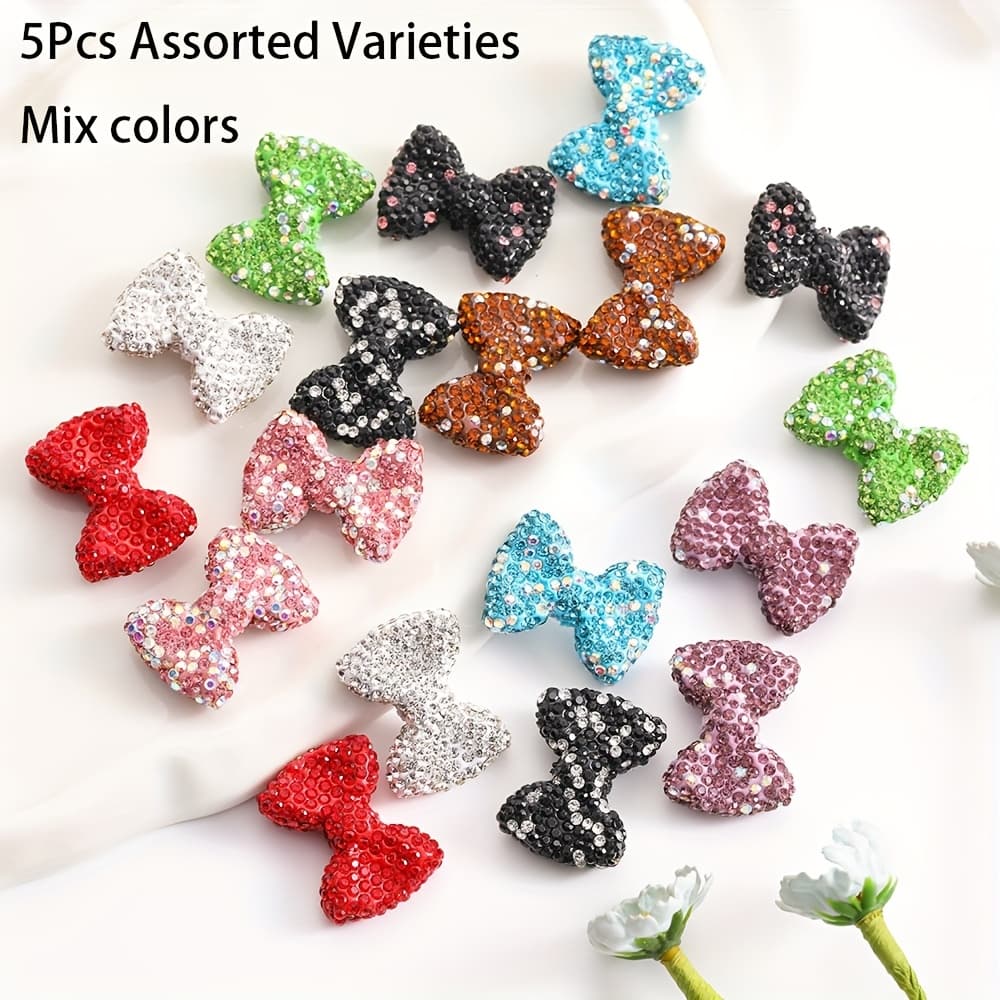 TEMU 5pcs Bow Beads For Pen Bow Clay Beads For Beadable Pens Jewelry Making Accessory Supplies Keychain Bracelets Necklace Charms Pendants Craft, Colors Sent