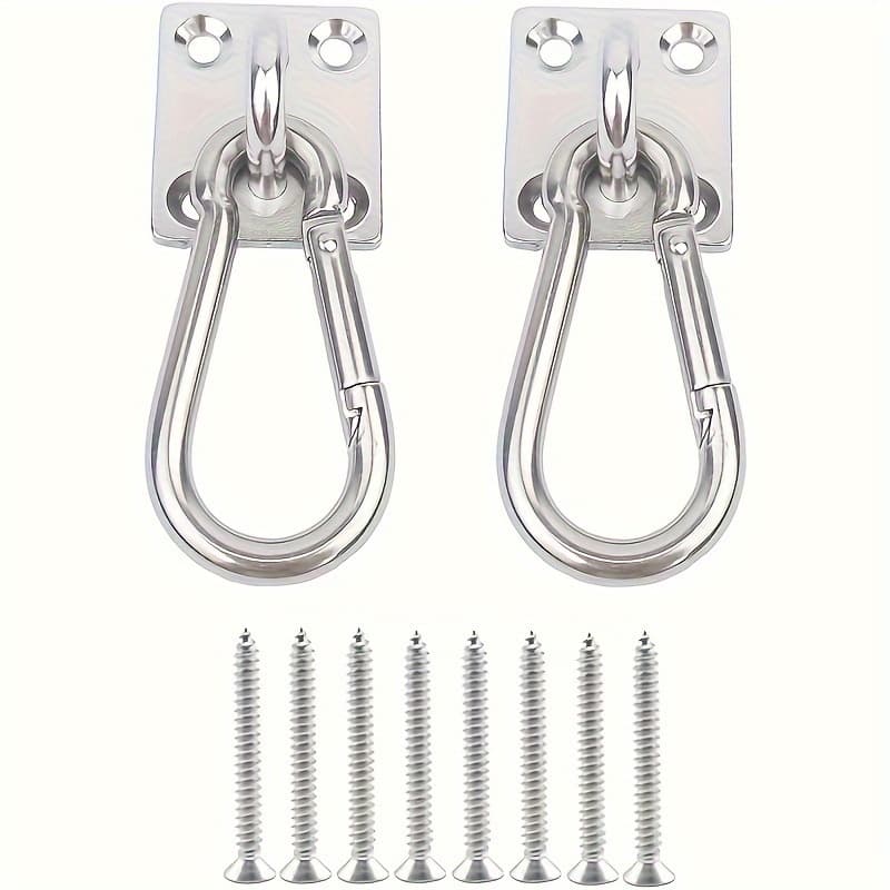 TEMU 2 Set Heavy Duty Hanger Hook Hammock Wall Mount, Suspension Ceiling Hooks Outdoor Swing Mounting Hook Exercise Hook Stainless Steel Swivel Carabiner Yoga Ceiling Mount Swing Hook