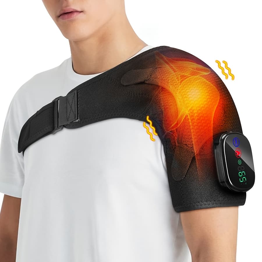 TEMU Heated Shoulder Massager, 3 Heat And 3 Vibration Levels, Electric Shoulder Heating Pad With Massage, Usb Rechargeable - Portable Shoulder Wrap Massager For Athletes, Parents, Elderly